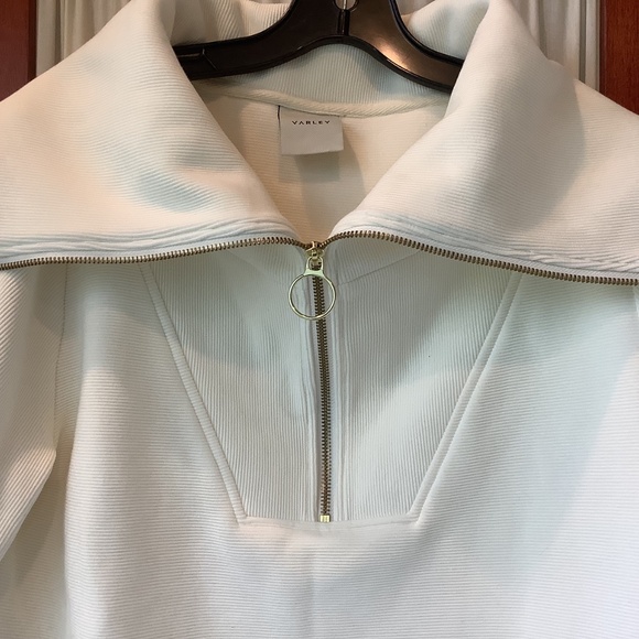 Varley Vine Ribbed Stretch-cotton Half-zip Sweatshirt Ivory Size XS - Picture 6 of 8